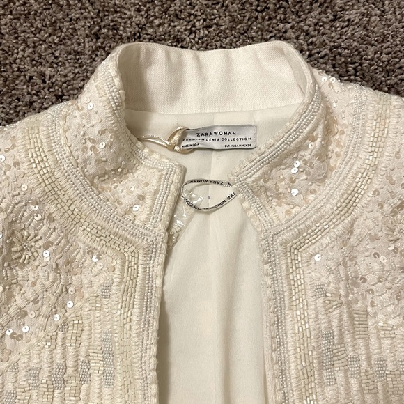 ZARA WOMAN, premium denim collection, bedazzled long sleeve jacket, size M - Picture 3 of 5